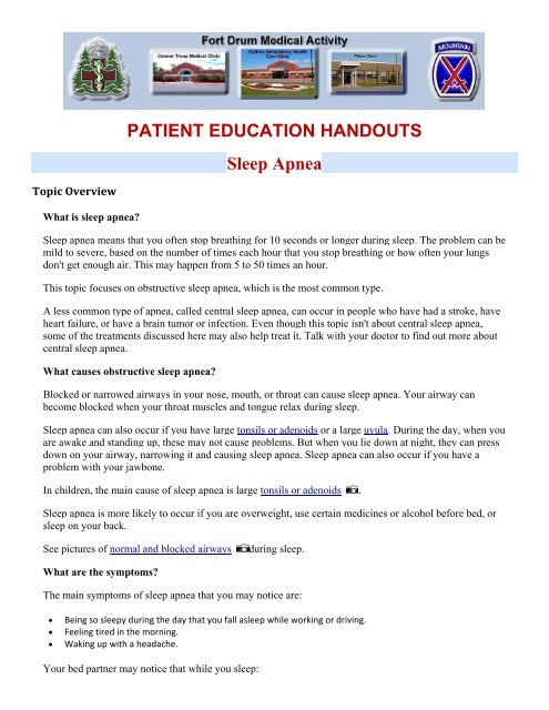 PATIENT EDUCATION HANDOUTS Sleep Apnea