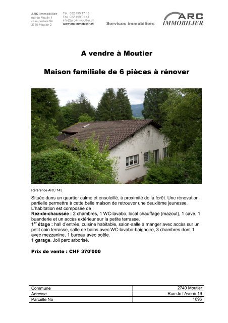 A vendre à Moutier Maison familiale de 6 pièces à rénover - Immo Jura