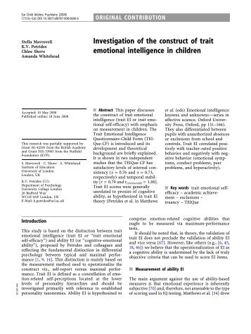 Investigation of the construct of trait emotional intelligence in children