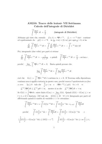 VII Settimana Calcolo dell'integrale di Dirichlet