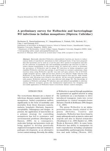 A preliminary survey for Wolbachia and bacteriophage - MSPTM