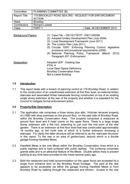 Enforcement Report - 179 Brockley Rd PDF 67 KB - Council meetings