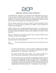 (âAddendumâ) to the HDCP LICENSE AGREEMENT entered into as ...