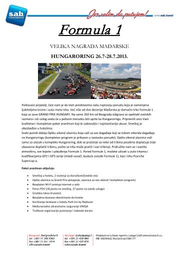 Formula 1 - TuristiÄka agencija SAB International