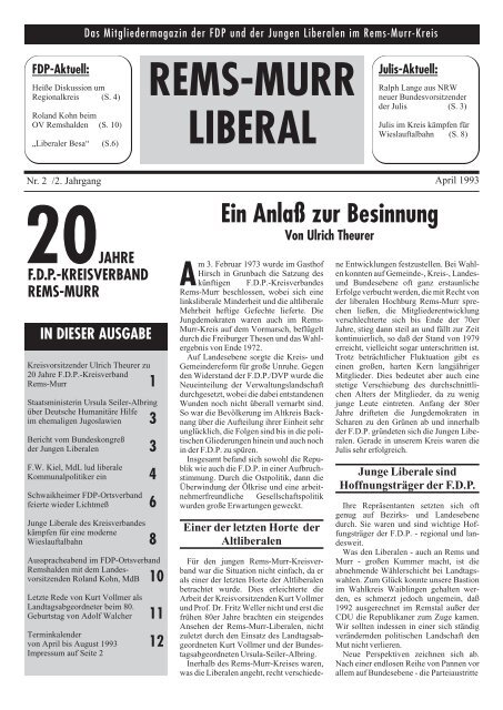 Rems-Murr-Liberal 04/1993 - FDP Kreisverband Rems-Murr