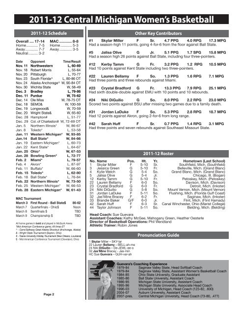 Game Notes - Central Michigan University Athletics