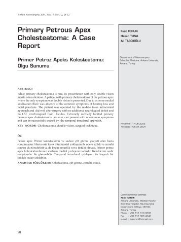 Primary Petrous Apex Cholesteatoma - Turkish Neurosurgery