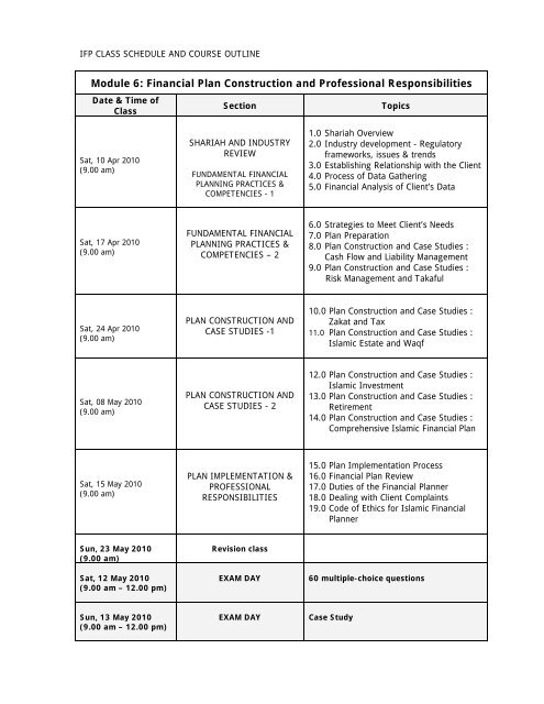 Class schedule & course outline