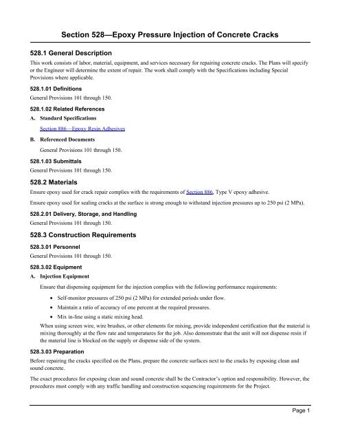 Section 528 Epoxy Pressure Injection of Concrete Cracks