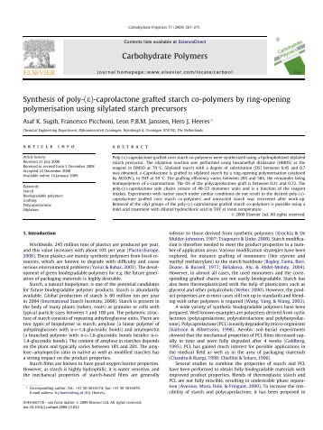 Synthesis of poly-(ε)-caprolactone grafted starch co-polymers by ring ...