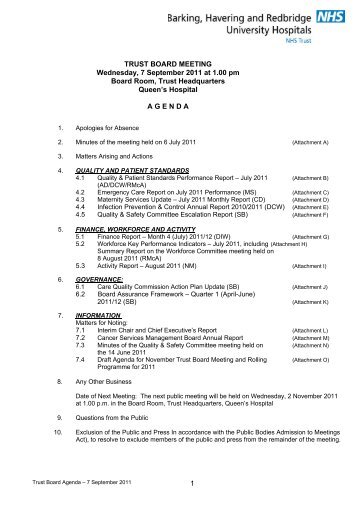 Trust Board papers 7th September 2011 - Barking Havering and ...