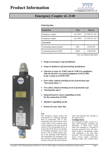 Product Information Emergency Coupler sG 2140 - FHF-BT