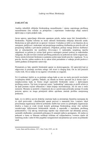 Ludwig von Mises: Birokracija 1 ZAKLJUÄAK Analiza tehniÄkih ...