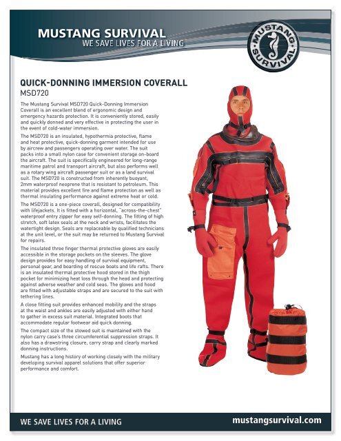 Quick-Donning immersion coverall - Mustang Survival