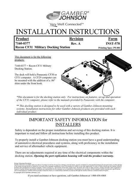 Installation Guide - Gamber Johnson