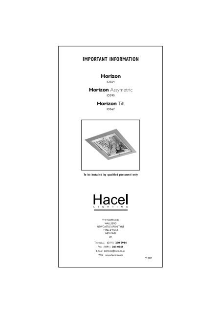 IMPORTANT INFORMATION - Hacel Lighting U. K.
