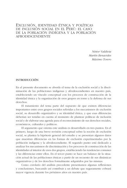 exclusión, identidad étnica y políticas de inclusión social en el perú