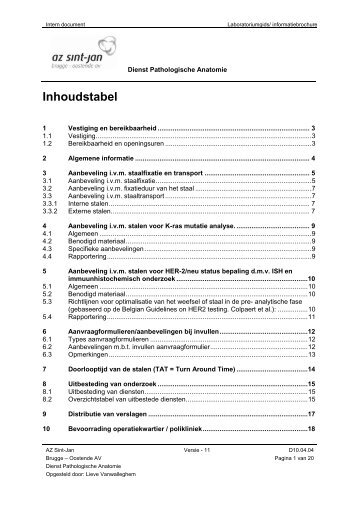 Inhoudstabel - AZ Sint-Jan Brugge