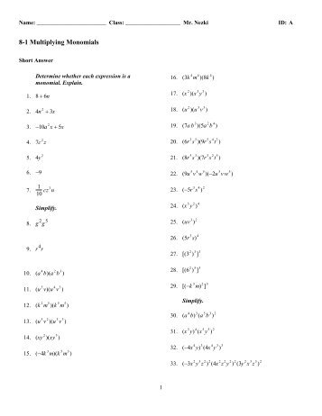 ExamView - 8-1 Multiplying Monomials.tst