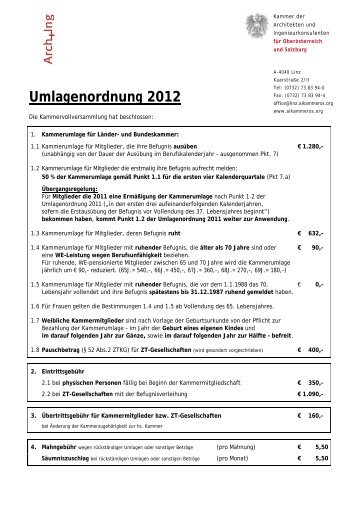 Umlagenordnung 2012 - Kammer der Architekten und ...