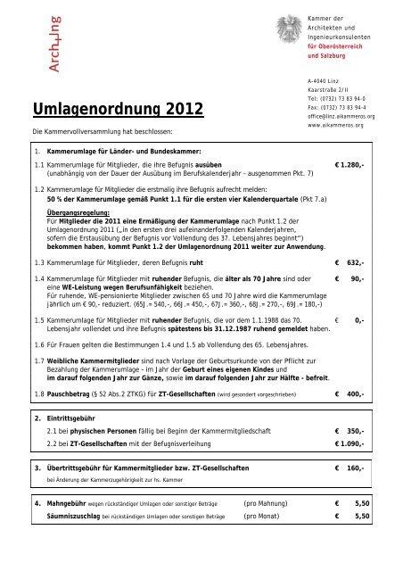 Umlagenordnung 2012 - Kammer der Architekten und ...