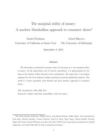 The marginal utility of money: A modern Marshallian approach to ...