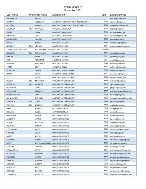 Phone Directory November 2011 - King's College