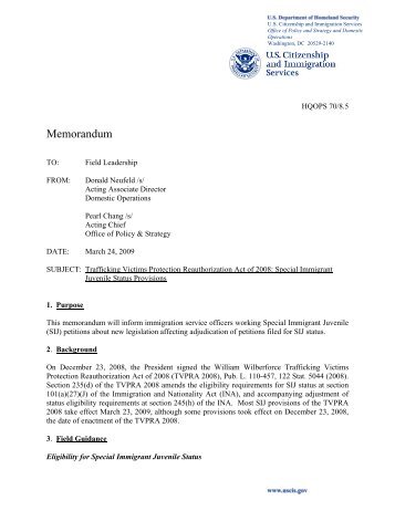 Special Immigrant Juvenile Status Provisions: Memo - uscis