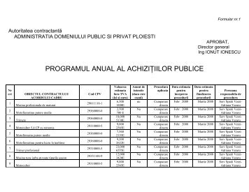 PROGRAMUL ANUAL AL ACHIZIÅ¢IILOR PUBLICE - Ploiesti.ro