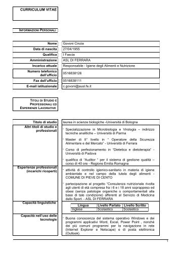 CV GOVONI CINZIA.pdf - Azienda USL di Ferrara