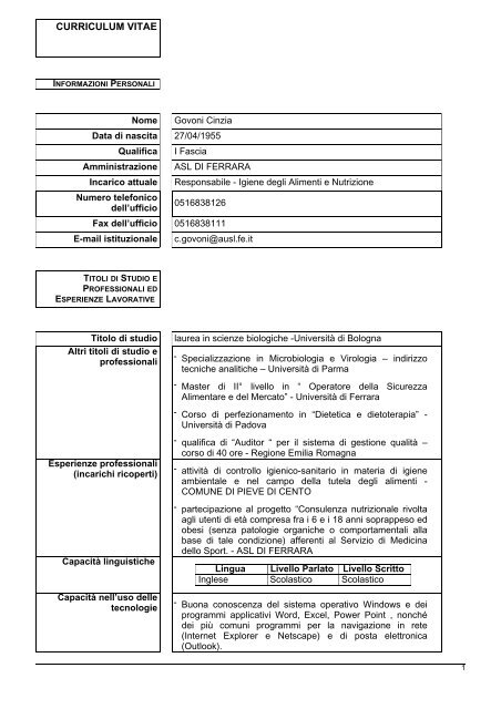 CV GOVONI CINZIA.pdf - Azienda USL di Ferrara