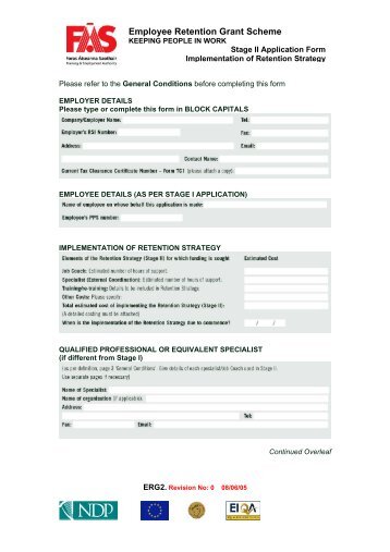Employee Retention Grant Scheme Stage II Application Form - FÃS