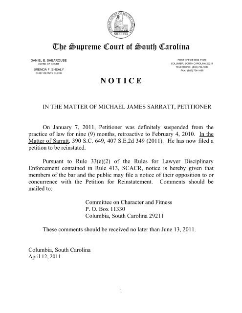 The Supreme Court of South Carolina - SC Judicial Department