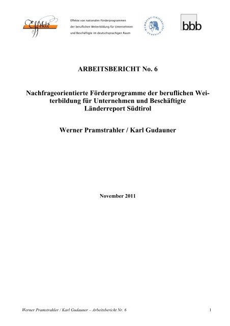 ARBEITSBERICHT No. 6 Nachfrageorientierte ... - Effekte-projekt.de