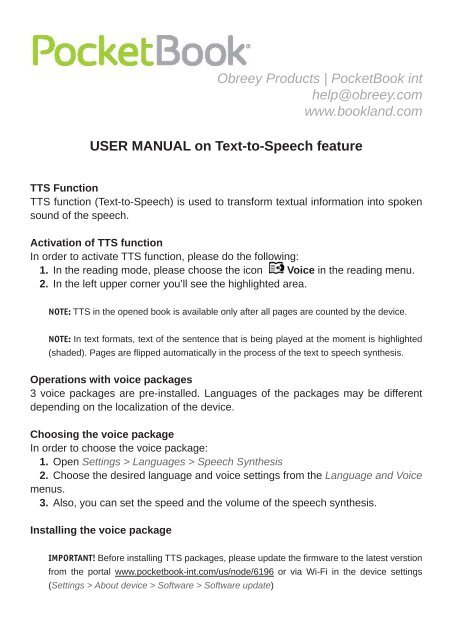USER MANUAL On Text-To-Speech - PocketBook