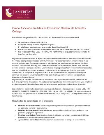 Grado Asociado en Artes en EducaciÃ³n General de Ameritas College