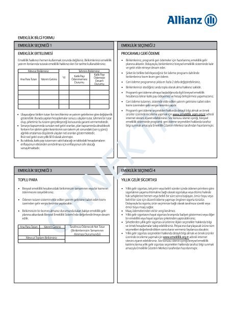 Emeklilik Bilgi Formu - Allianz Emeklilik
