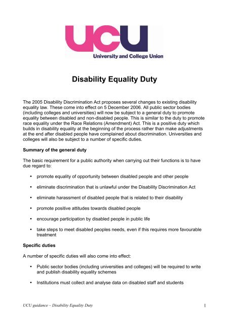 Disability Equality Duty - UCU