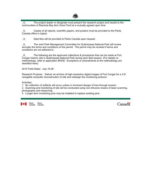 parks canada agency research and collection permit (not ... - NIRB