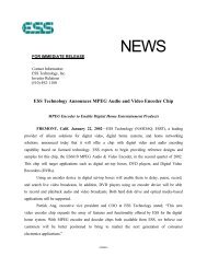 ESS Technology Announces MPEG Audio and Video Encoder Chip