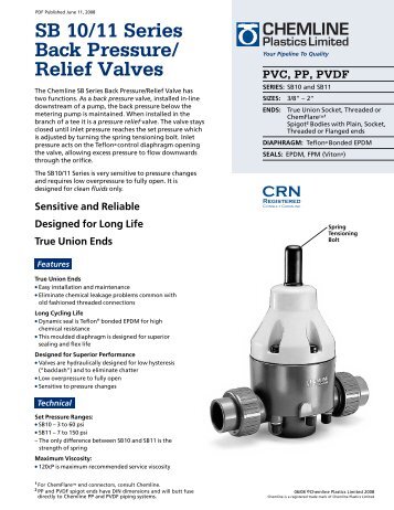 SB 10/11 Series Back Pressure/ Relief Valves - Kube Engineering