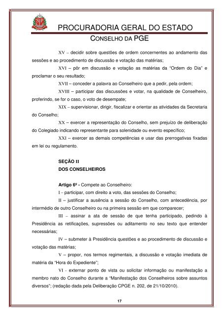 Legislação do Conselho - Procuradoria Geral do Estado de São Paulo