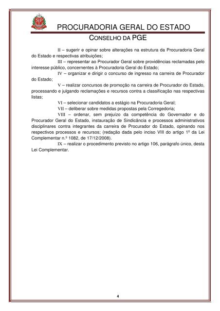 Legislação do Conselho - Procuradoria Geral do Estado de São Paulo