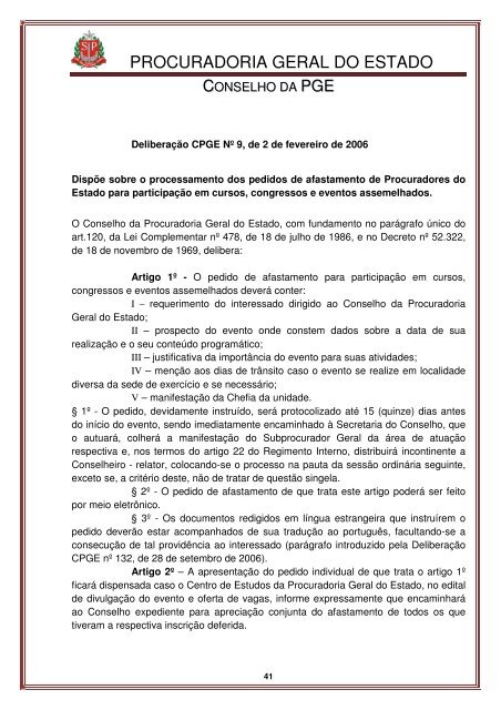 Legislação do Conselho - Procuradoria Geral do Estado de São Paulo