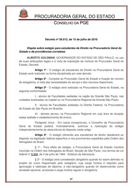 Legislação do Conselho - Procuradoria Geral do Estado de São Paulo