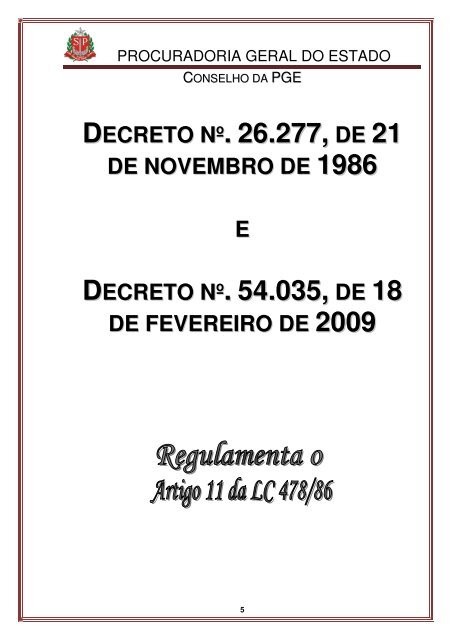 Legislação do Conselho - Procuradoria Geral do Estado de São Paulo