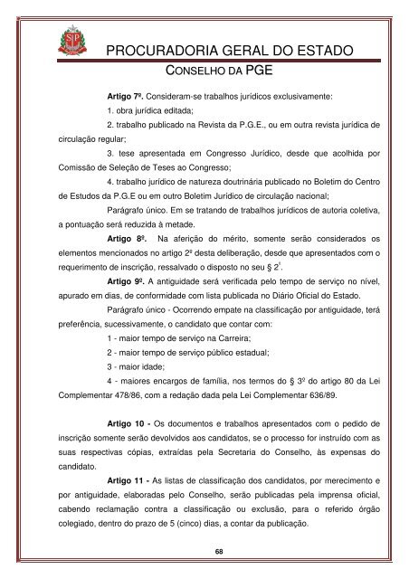 Legislação do Conselho - Procuradoria Geral do Estado de São Paulo