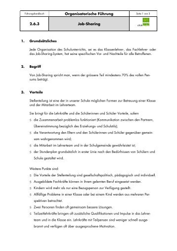 Organisatorische FÃ¼hrung 2.6.3 Job-Sharing - Schule Muolen