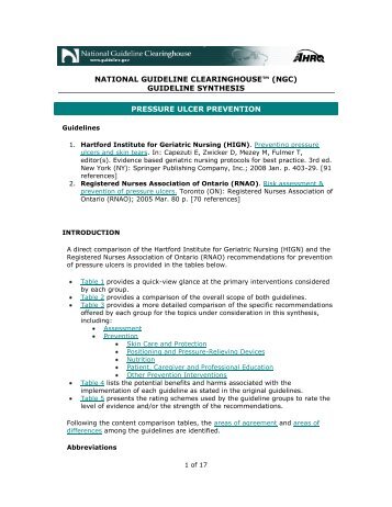 National Guideline Clearinghouse (NGC). Guideline synthesis