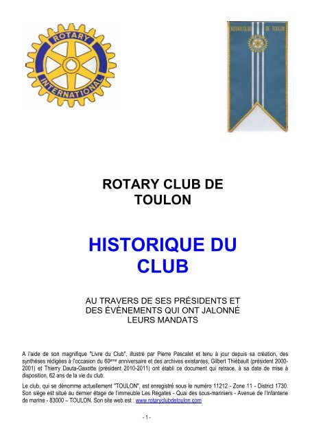 Historique du Rotary Club de Toulon - Rotary International District ...